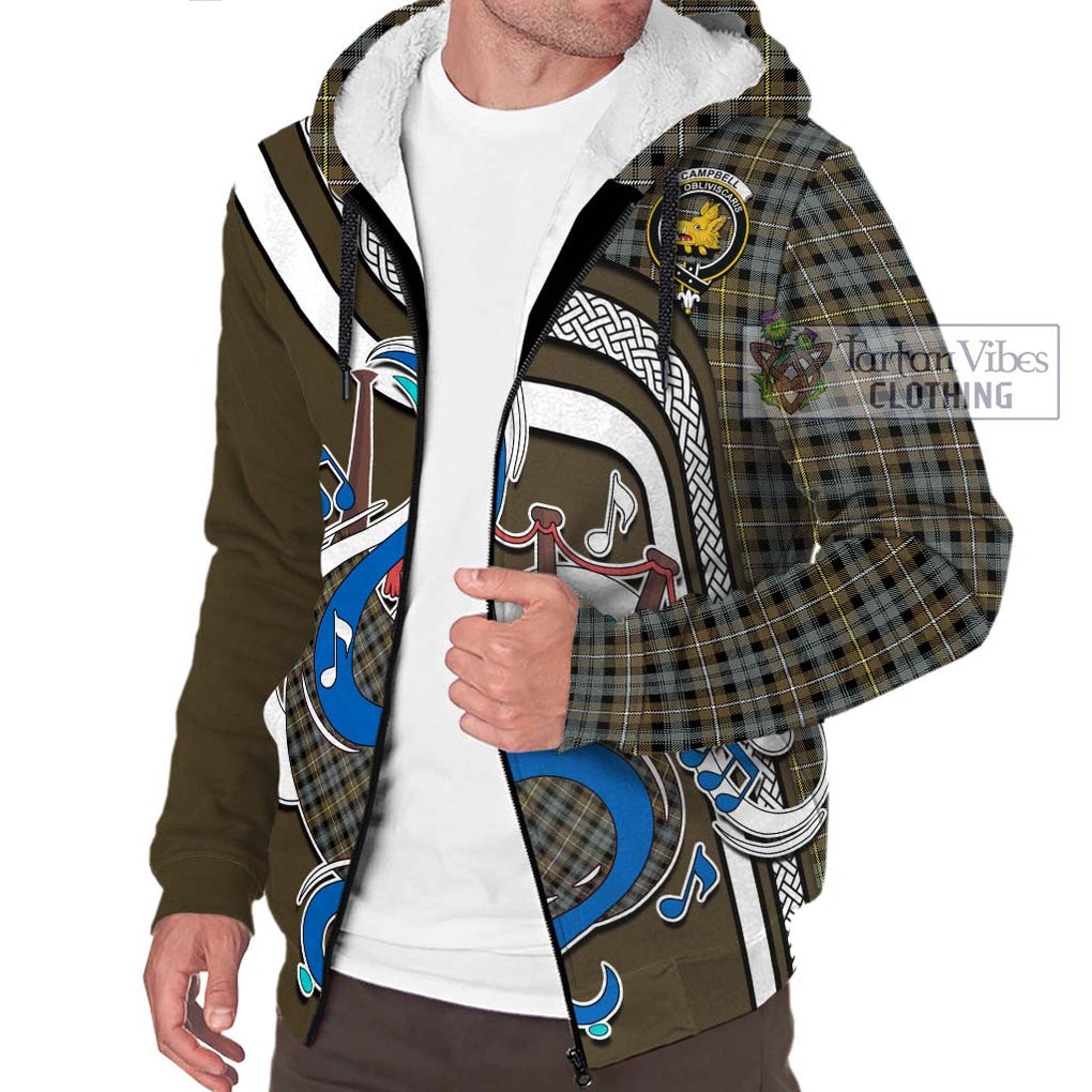 Campbell Argyll Weathered Tartan Sherpa Hoodie with Epic Bagpipe Style Unisex - Tartanvibesclothing Shop