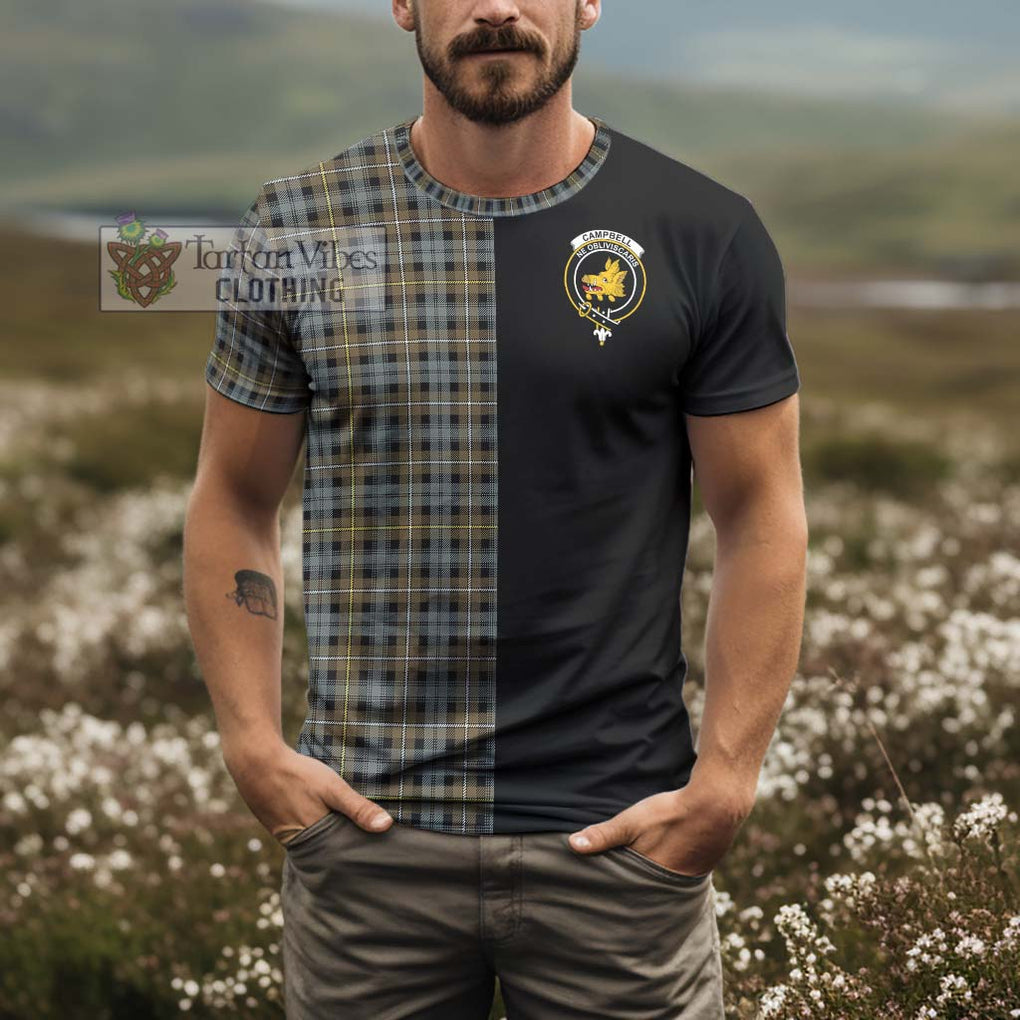 Campbell Argyll Weathered Tartan T-Shirt with Family Crest and Half Of Me Style - Tartanvibesclothing Shop