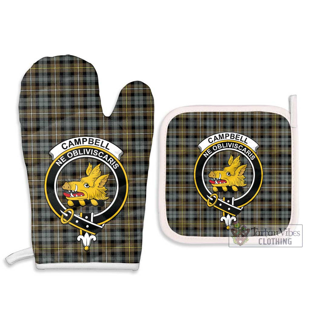 Campbell Argyll Weathered Tartan Combo Oven Mitt & Pot-Holder with Family Crest Combo 1 Oven Mitt & 2 Pot-Holder White - Tartan Vibes Clothing