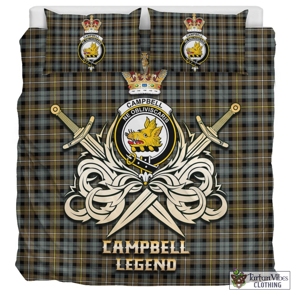 Tartan Vibes Clothing Campbell Argyll Weathered Tartan Bedding Set with Clan Crest and the Golden Sword of Courageous Legacy