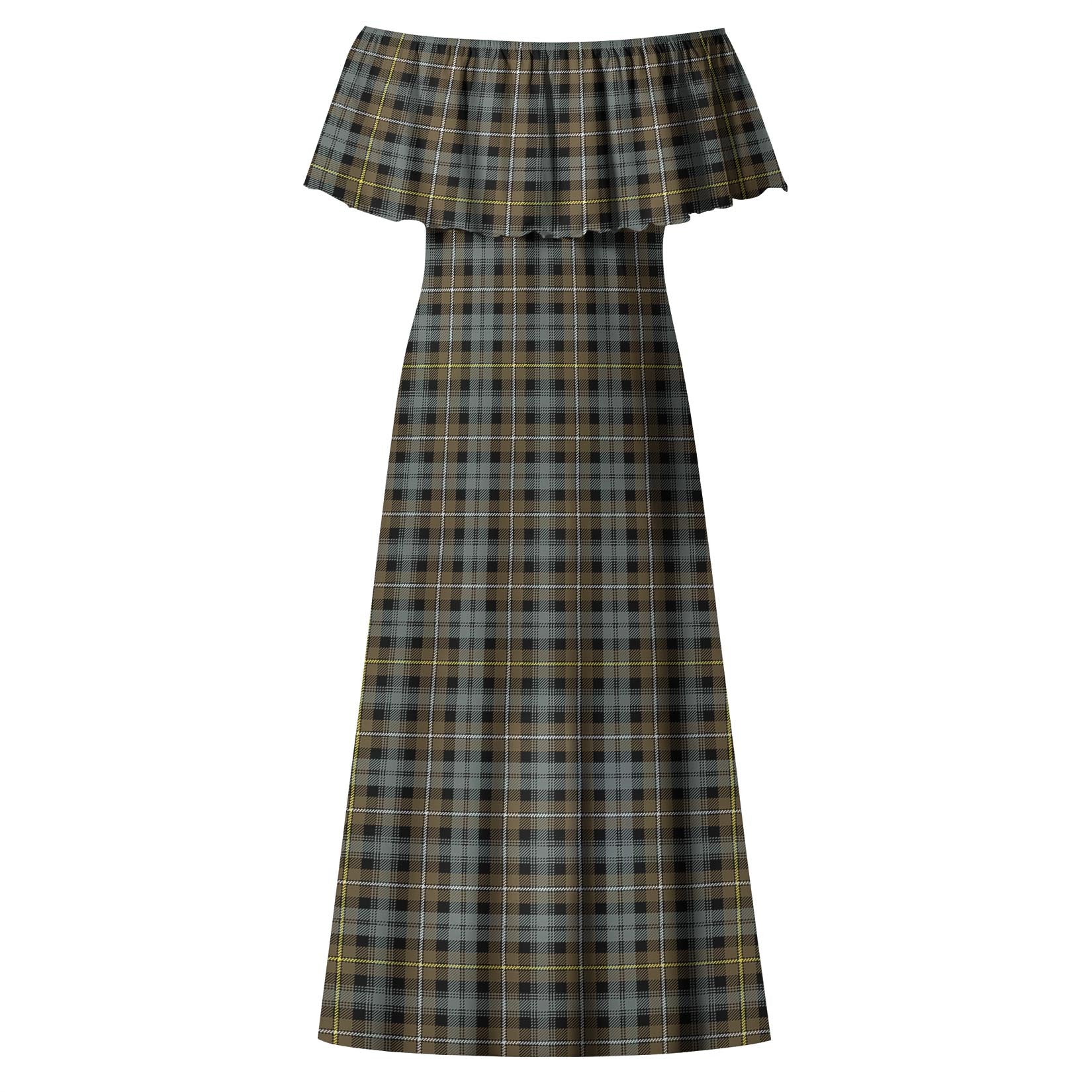 Campbell Argyll Weathered Tartan Off Shoulder Long Dress - Tartanvibesclothing