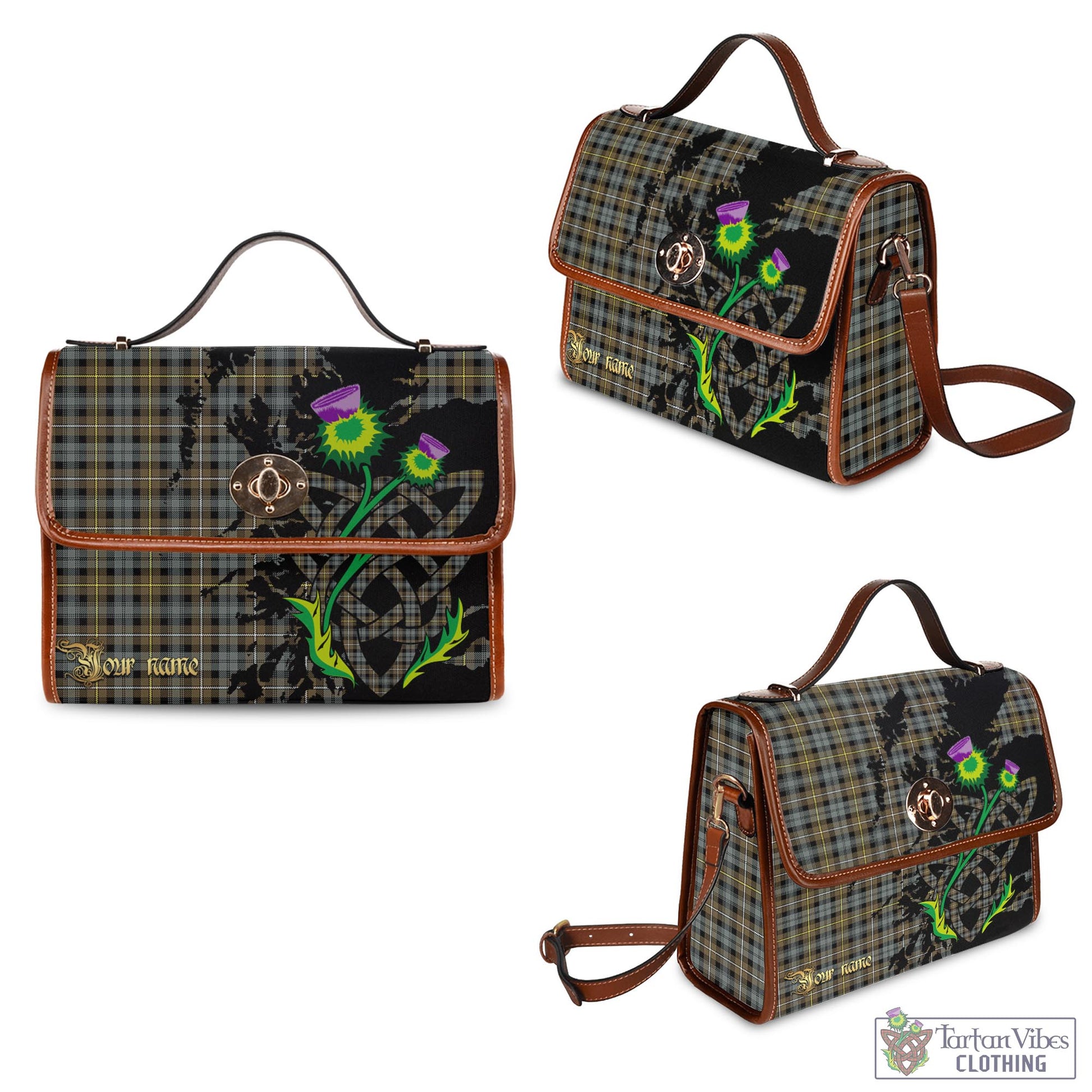 Tartan Vibes Clothing Campbell Argyll Weathered Tartan Waterproof Canvas Bag with Scotland Map and Thistle Celtic Accents