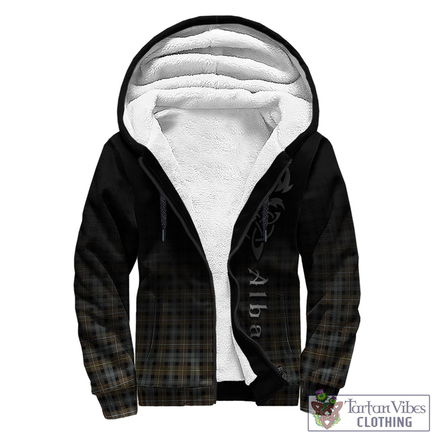 Tartan Vibes Clothing Campbell Argyll Weathered Tartan Sherpa Hoodie Featuring Alba Gu Brath Family Crest Celtic Inspired