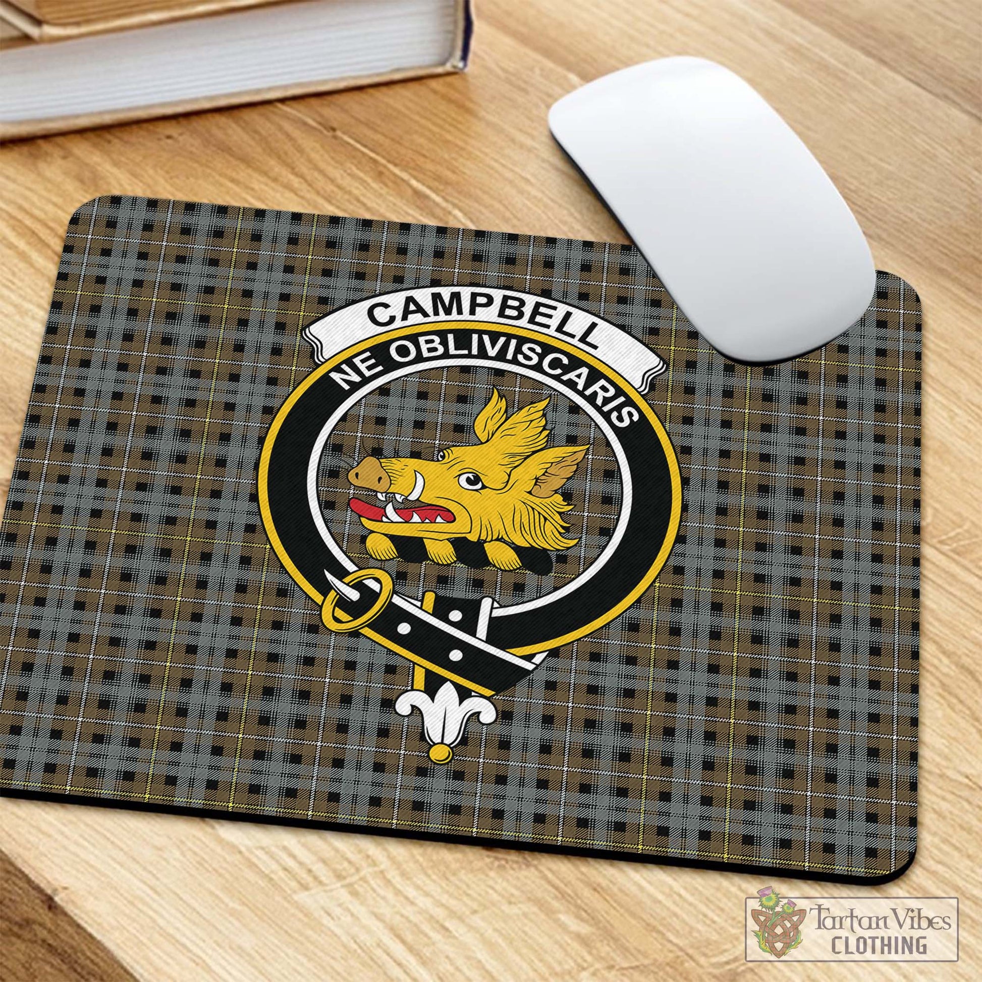 Tartan Vibes Clothing Campbell Argyll Weathered Tartan Mouse Pad with Family Crest