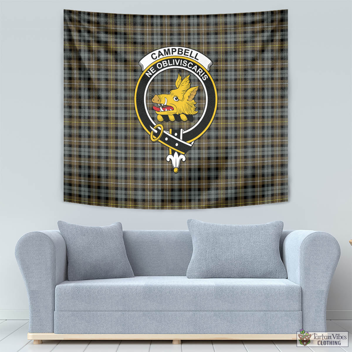 Tartan Vibes Clothing Campbell Argyll Weathered Tartan Tapestry Wall Hanging and Home Decor for Room with Family Crest