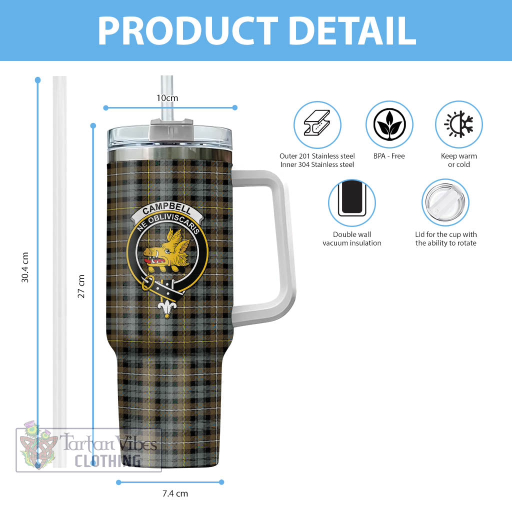 Tartan Vibes Clothing Campbell Argyll Weathered Tartan and Family Crest Tumbler with Handle