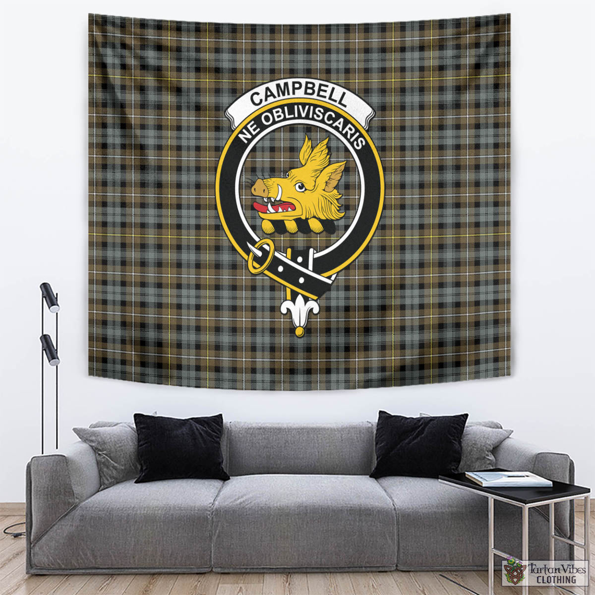 Tartan Vibes Clothing Campbell Argyll Weathered Tartan Tapestry Wall Hanging and Home Decor for Room with Family Crest