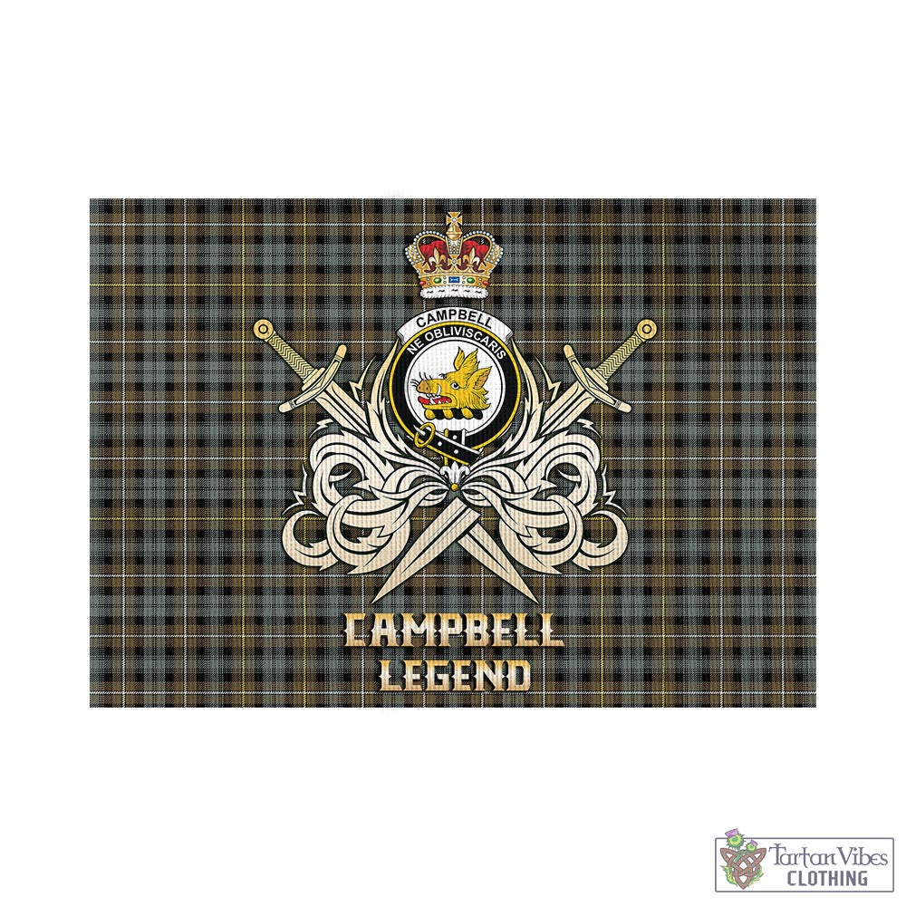 Tartan Vibes Clothing Campbell Argyll Weathered Tartan Flag with Clan Crest and the Golden Sword of Courageous Legacy