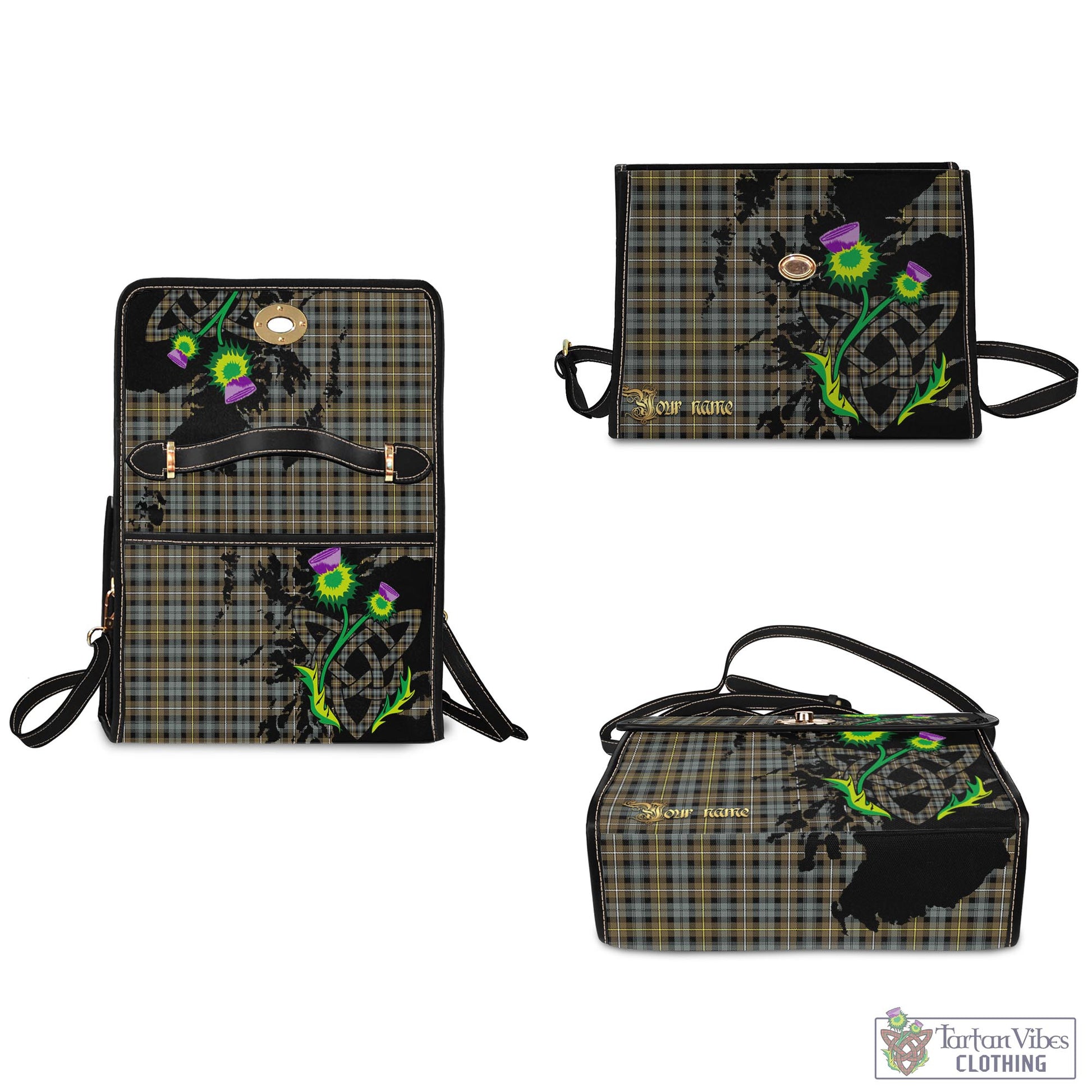 Tartan Vibes Clothing Campbell Argyll Weathered Tartan Waterproof Canvas Bag with Scotland Map and Thistle Celtic Accents