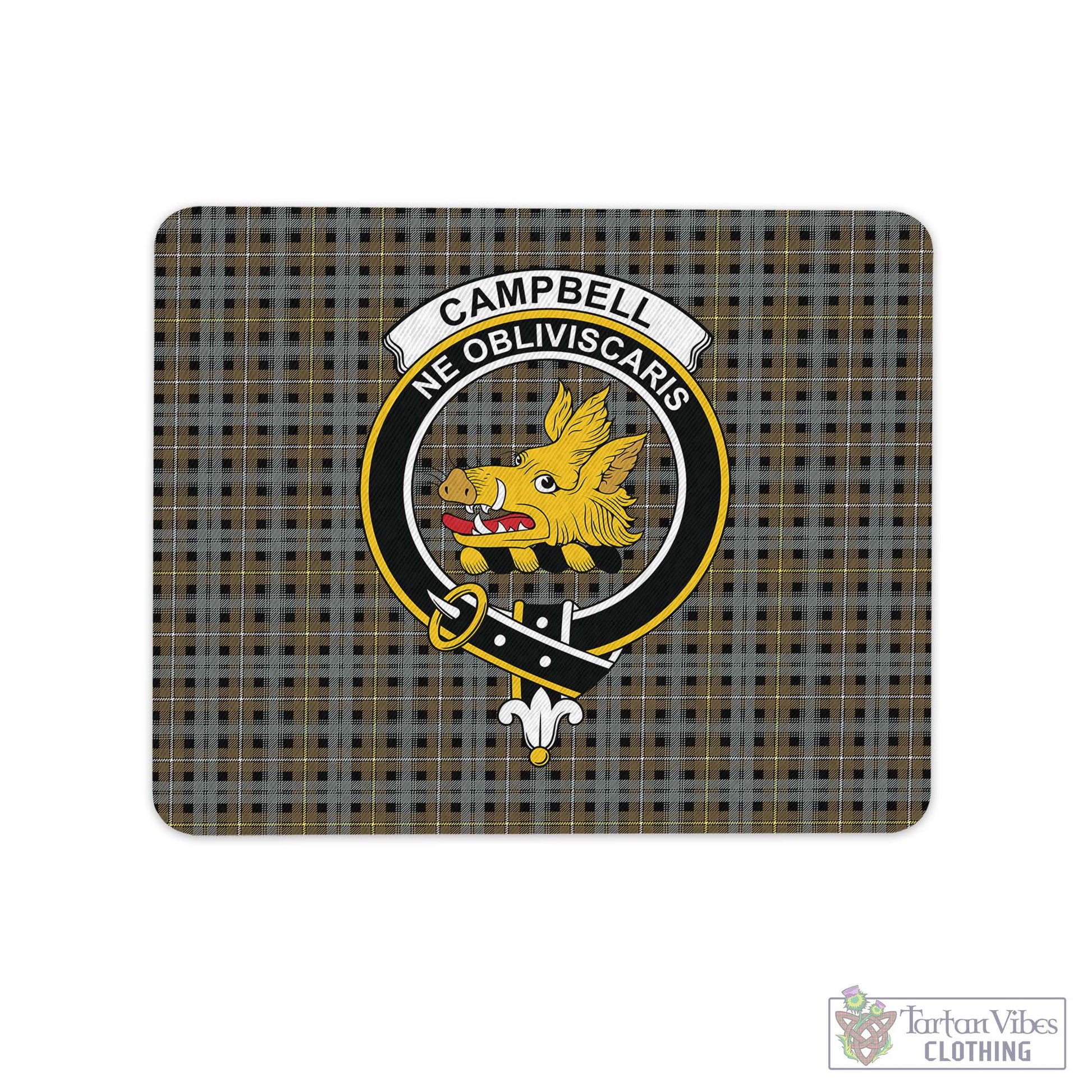 Tartan Vibes Clothing Campbell Argyll Weathered Tartan Mouse Pad with Family Crest