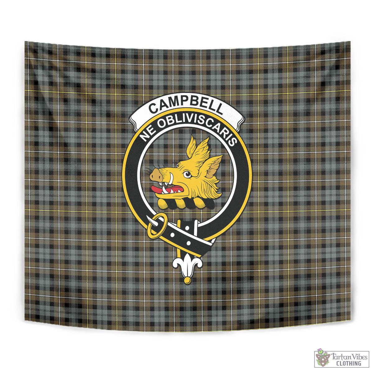 Tartan Vibes Clothing Campbell Argyll Weathered Tartan Tapestry Wall Hanging and Home Decor for Room with Family Crest