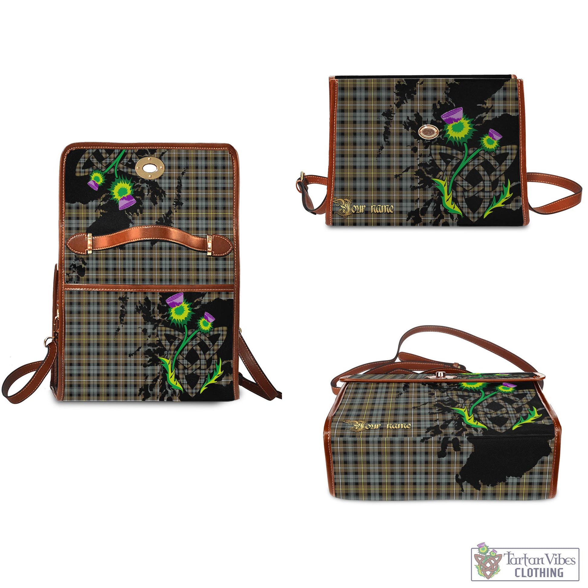 Tartan Vibes Clothing Campbell Argyll Weathered Tartan Waterproof Canvas Bag with Scotland Map and Thistle Celtic Accents