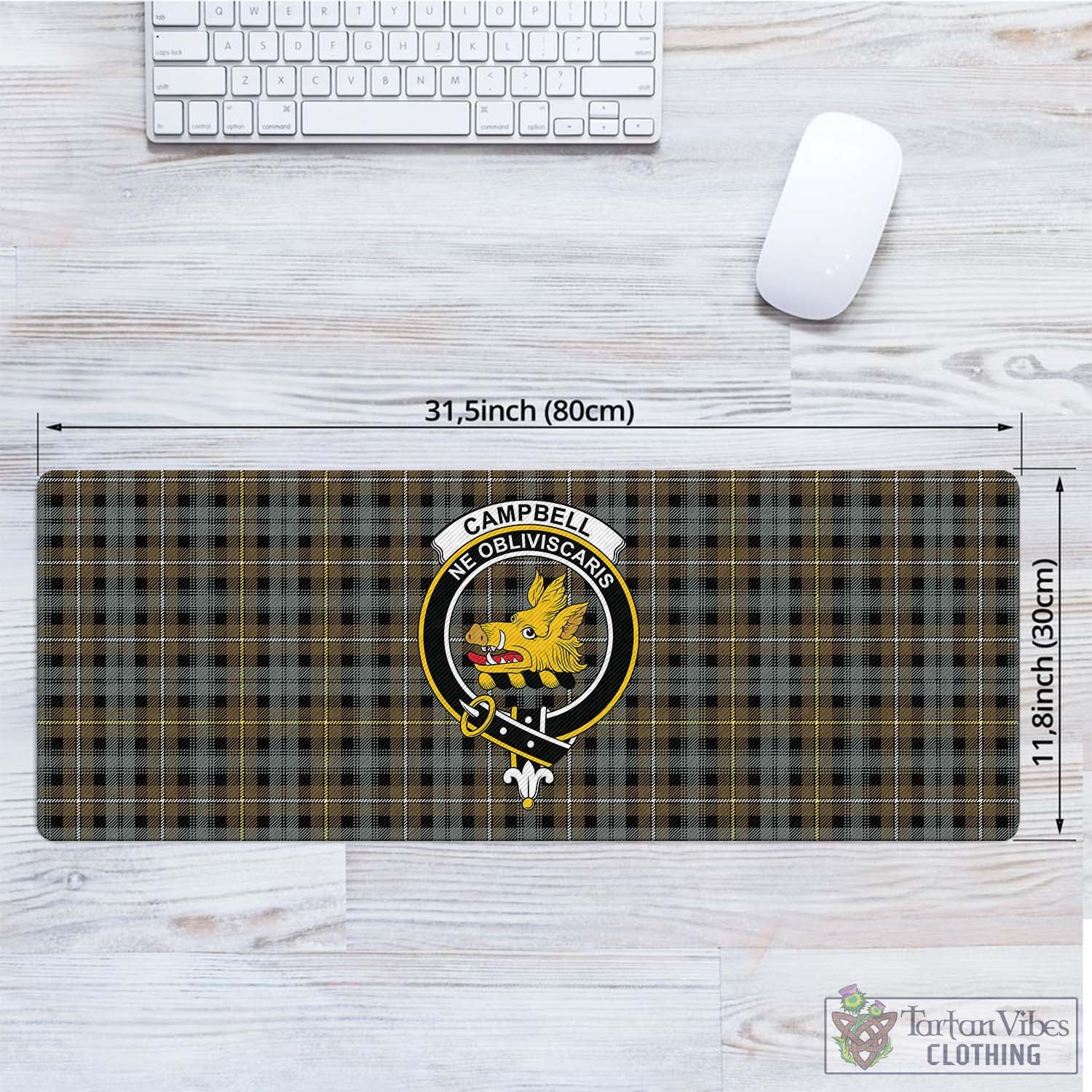 Tartan Vibes Clothing Campbell Argyll Weathered Tartan Mouse Pad with Family Crest