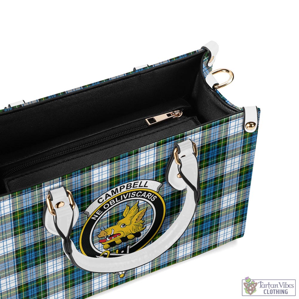 Tartan Vibes Clothing Campbell Dress Tartan Luxury Leather Handbags with Family Crest