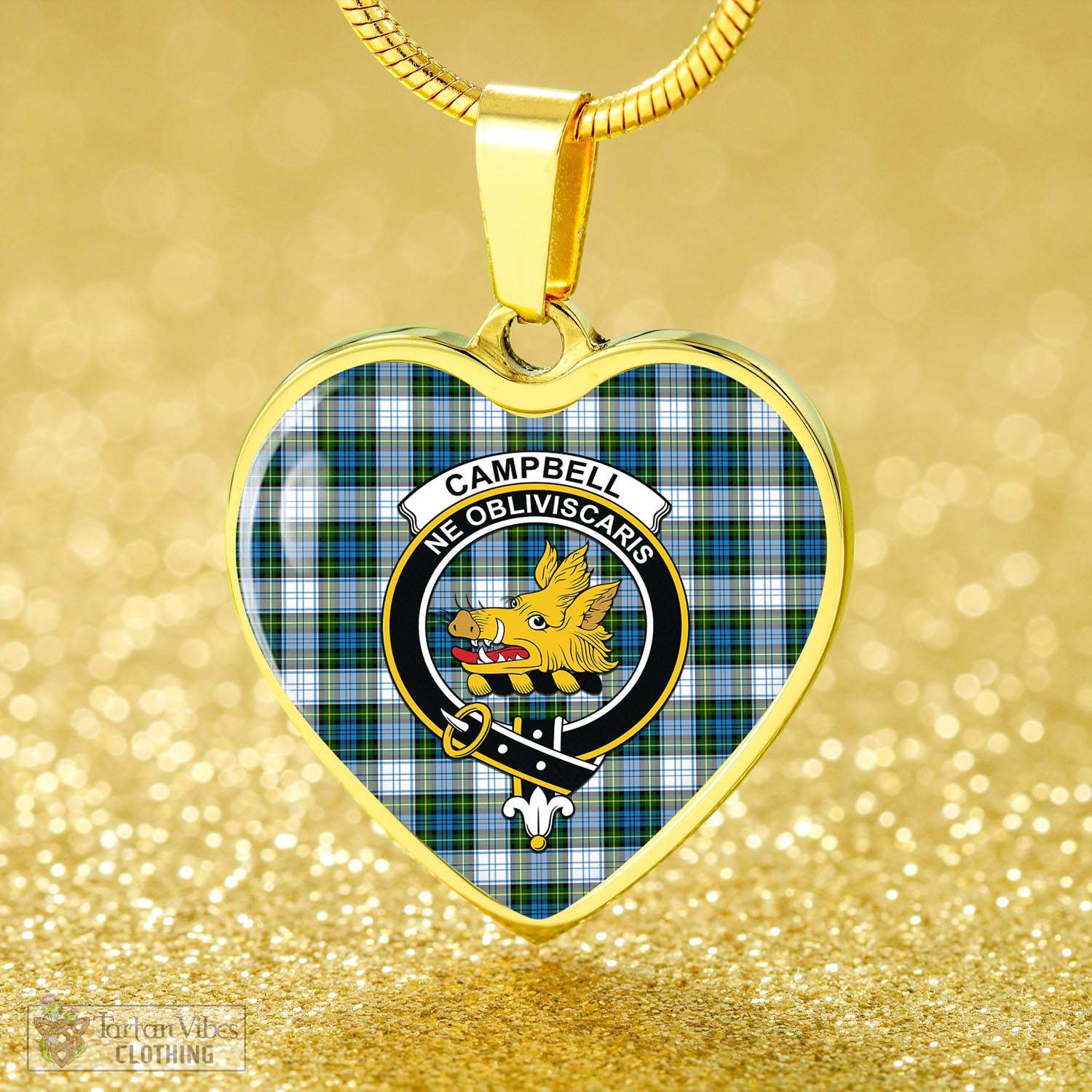 Tartan Vibes Clothing Campbell Dress Tartan Heart Necklace with Family Crest