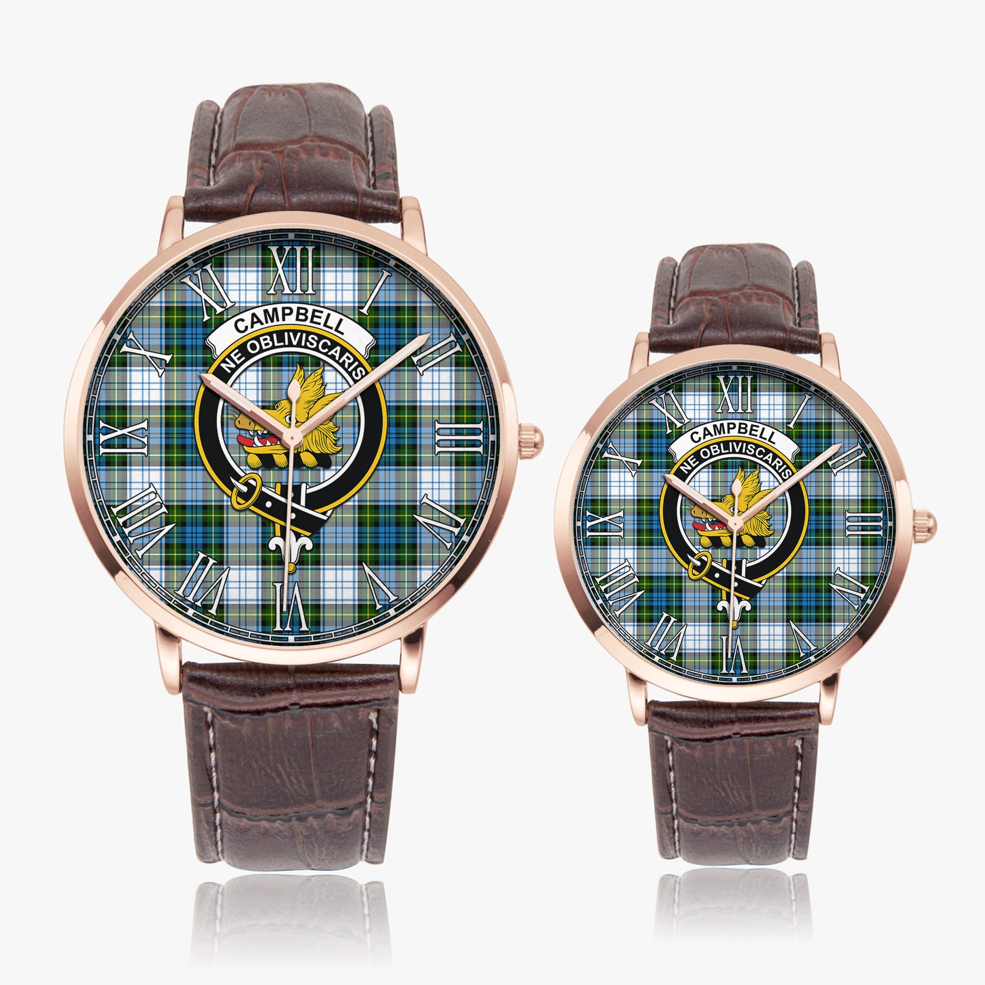 Campbell Dress Tartan Family Crest Leather Strap Quartz Watch - Tartanvibesclothing