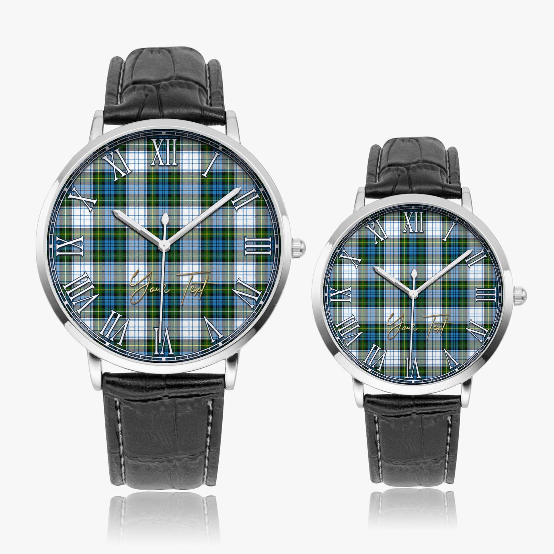 Campbell Dress Tartan Personalized Your Text Leather Trap Quartz Watch Ultra Thin Silver Case With Black Leather Strap - Tartanvibesclothing