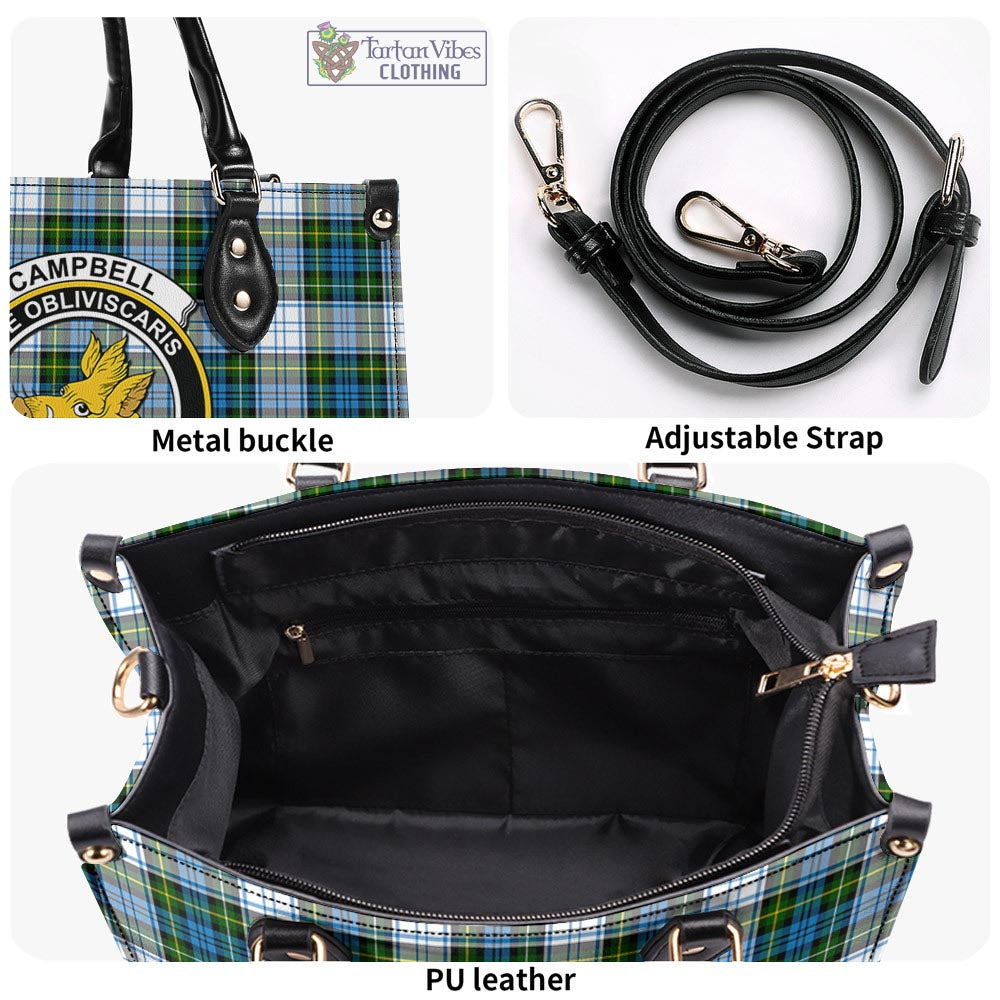 Tartan Vibes Clothing Campbell Dress Tartan Luxury Leather Handbags with Family Crest