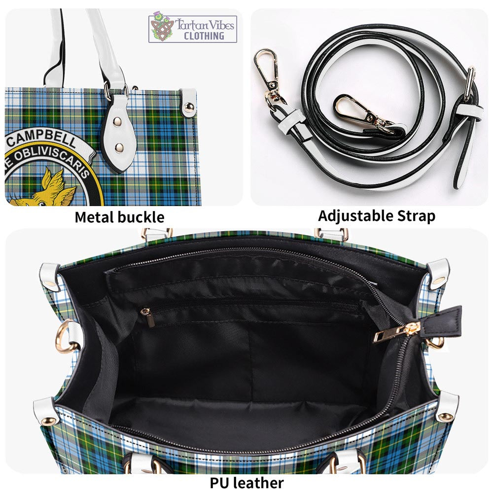 Tartan Vibes Clothing Campbell Dress Tartan Luxury Leather Handbags with Family Crest