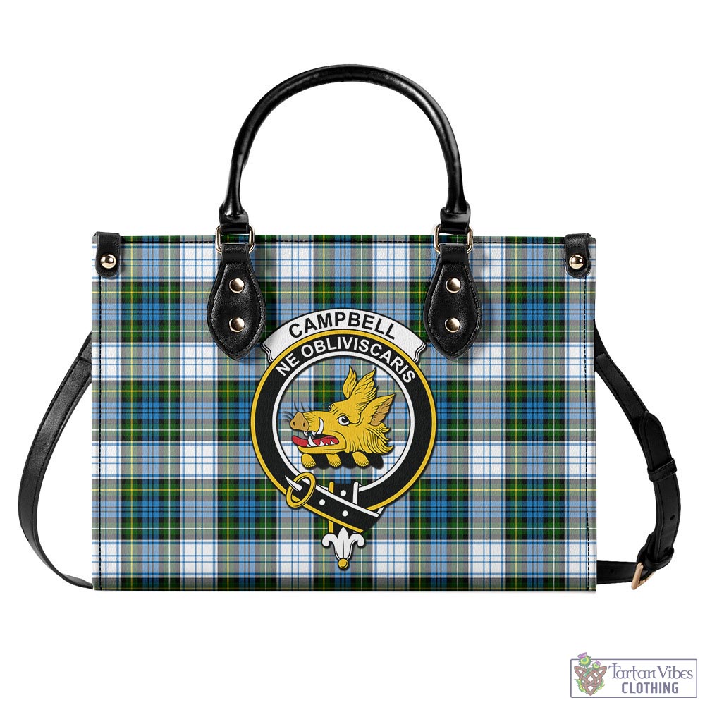 Tartan Vibes Clothing Campbell Dress Tartan Luxury Leather Handbags with Family Crest