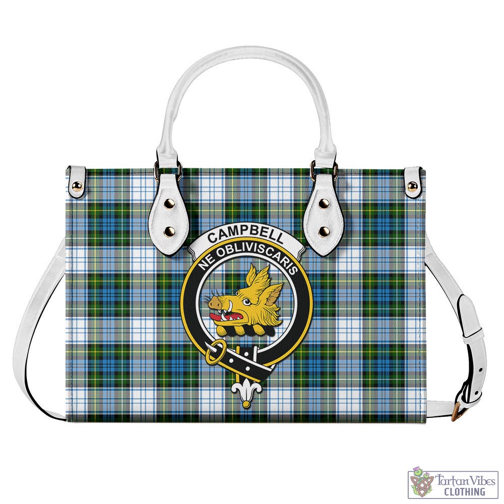 Tartan Vibes Clothing Campbell Dress Tartan Luxury Leather Handbags with Family Crest