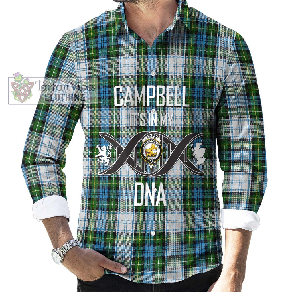 Campbell Dress Tartan Long Sleeve Button Shirt with Family Crest DNA In Me Style Men's Shirt S - Tartanvibesclothing Shop