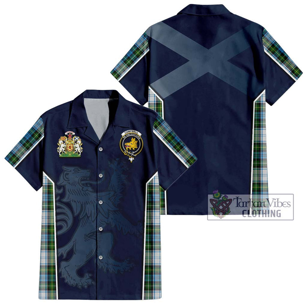 Campbell Dress Tartan Short Sleeve Button Shirt with Family Crest and Lion Rampant Vibes Sport Style Kid - Tartan Vibes Clothing