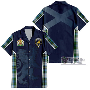 Campbell Dress Tartan Short Sleeve Button Shirt with Family Crest and Lion Rampant Vibes Sport Style