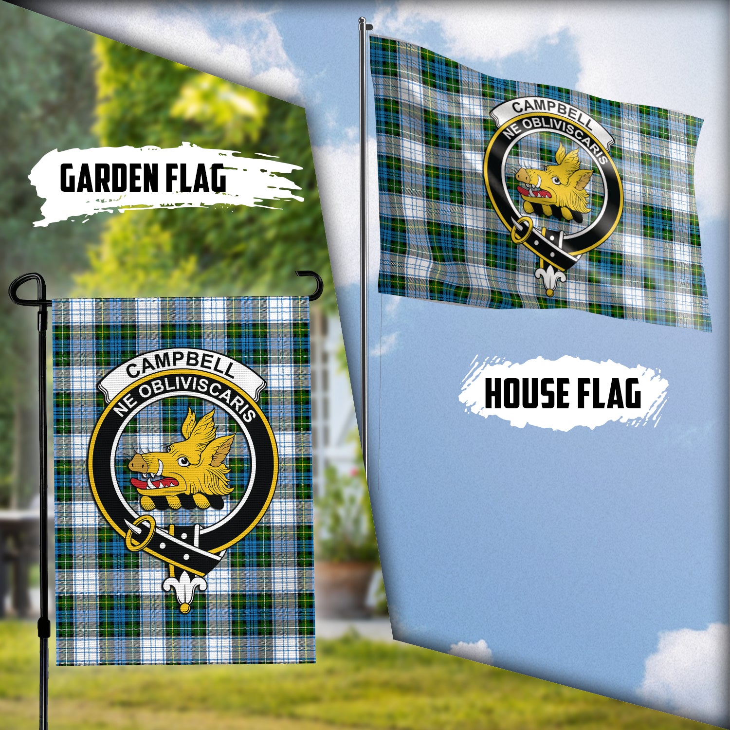 Campbell Dress Tartan Flag with Family Crest Garden Flag (Vertical) - Tartan Vibes Clothing