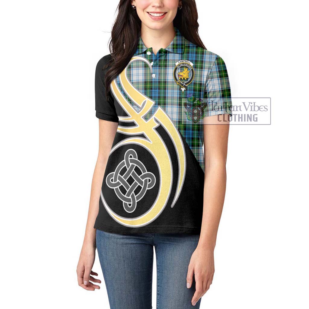 Campbell Dress Tartan Women's Polo Shirt with Family Crest and Celtic Symbol Style Women - Tartan Vibes Clothing