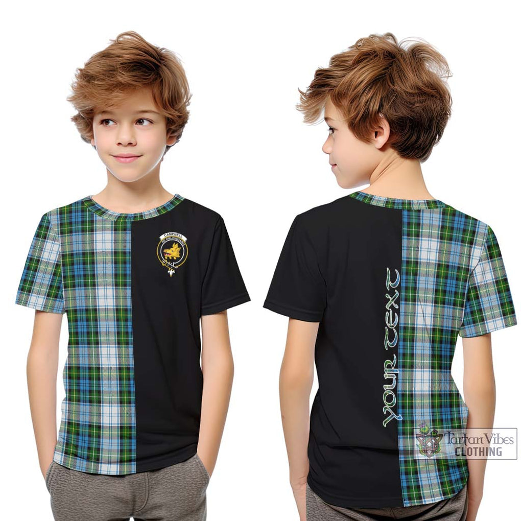 Campbell Dress Tartan Kid T-Shirt with Family Crest and Half Of Me Style Youth XL Size14 - Tartanvibesclothing Shop