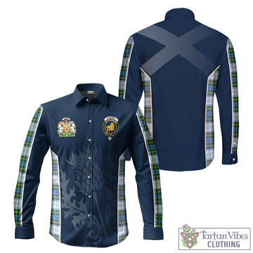 Campbell Dress Tartan Long Sleeve Button Up Shirt with Family Crest and Scottish Thistle Vibes Sport Style
