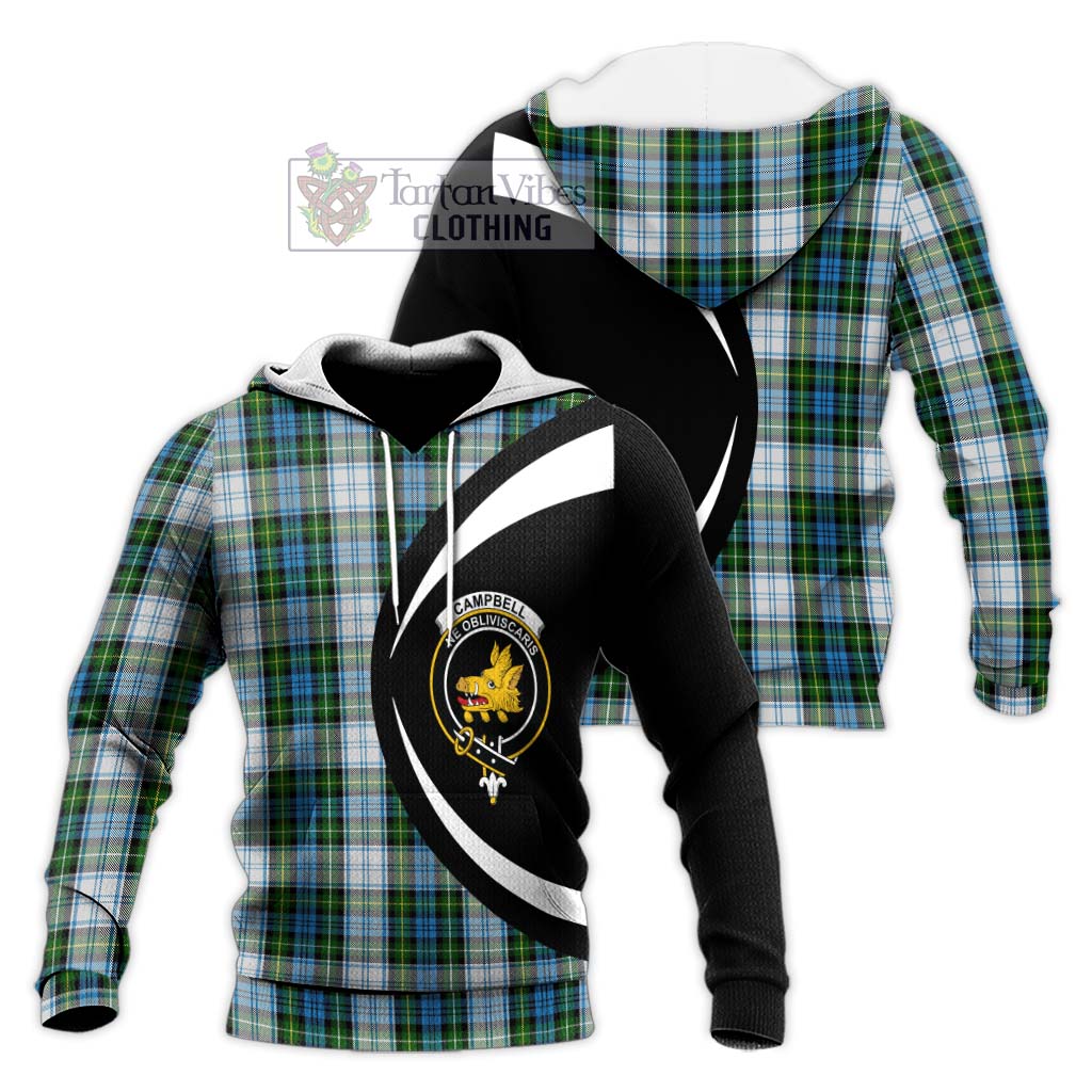 Campbell Dress Tartan Knitted Hoodie with Family Crest Circle Style Unisex Knitted Pullover Hoodie - Tartan Vibes Clothing