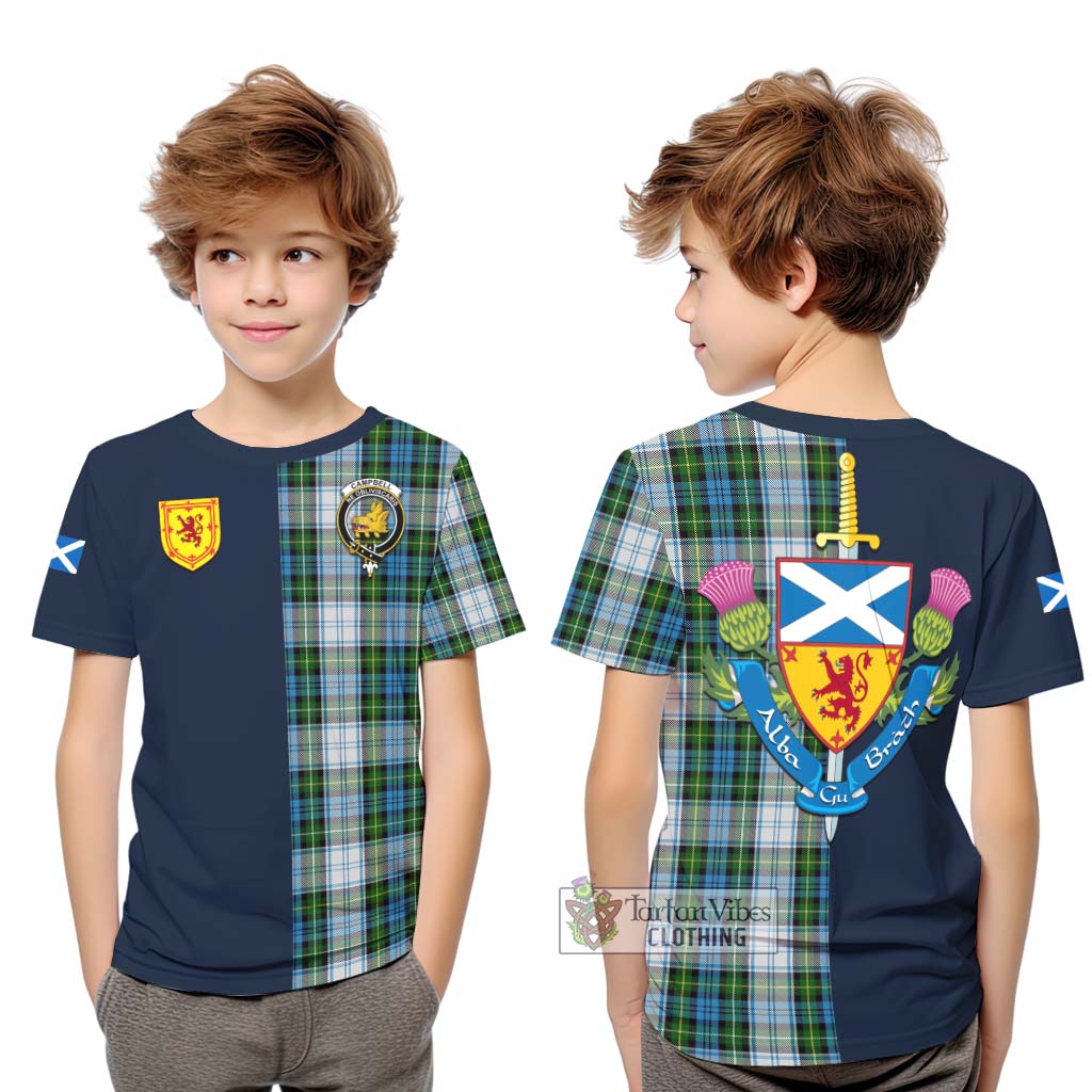 Tartan Vibes Clothing Campbell Dress Tartan Kid T-Shirt with Scottish Lion Royal Arm Half Style