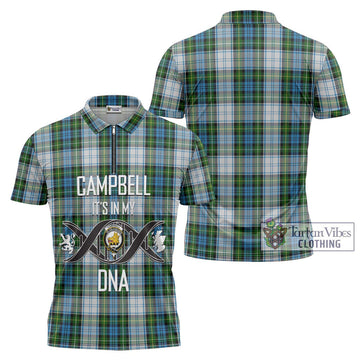 Campbell Dress Tartan Zipper Polo Shirt with Family Crest DNA In Me Style