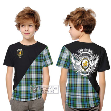 Campbell Dress Tartan Kid T-Shirt with Family Crest and Military Logo Style