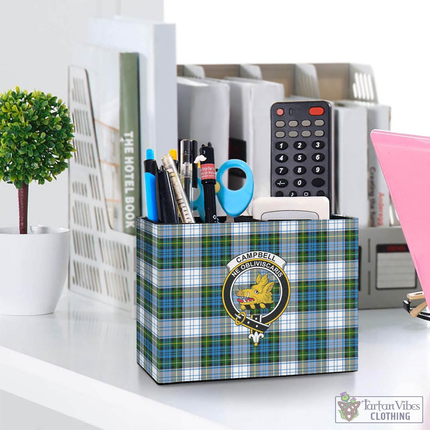 Tartan Vibes Clothing Campbell Dress Tartan Pen Holder with Family Crest