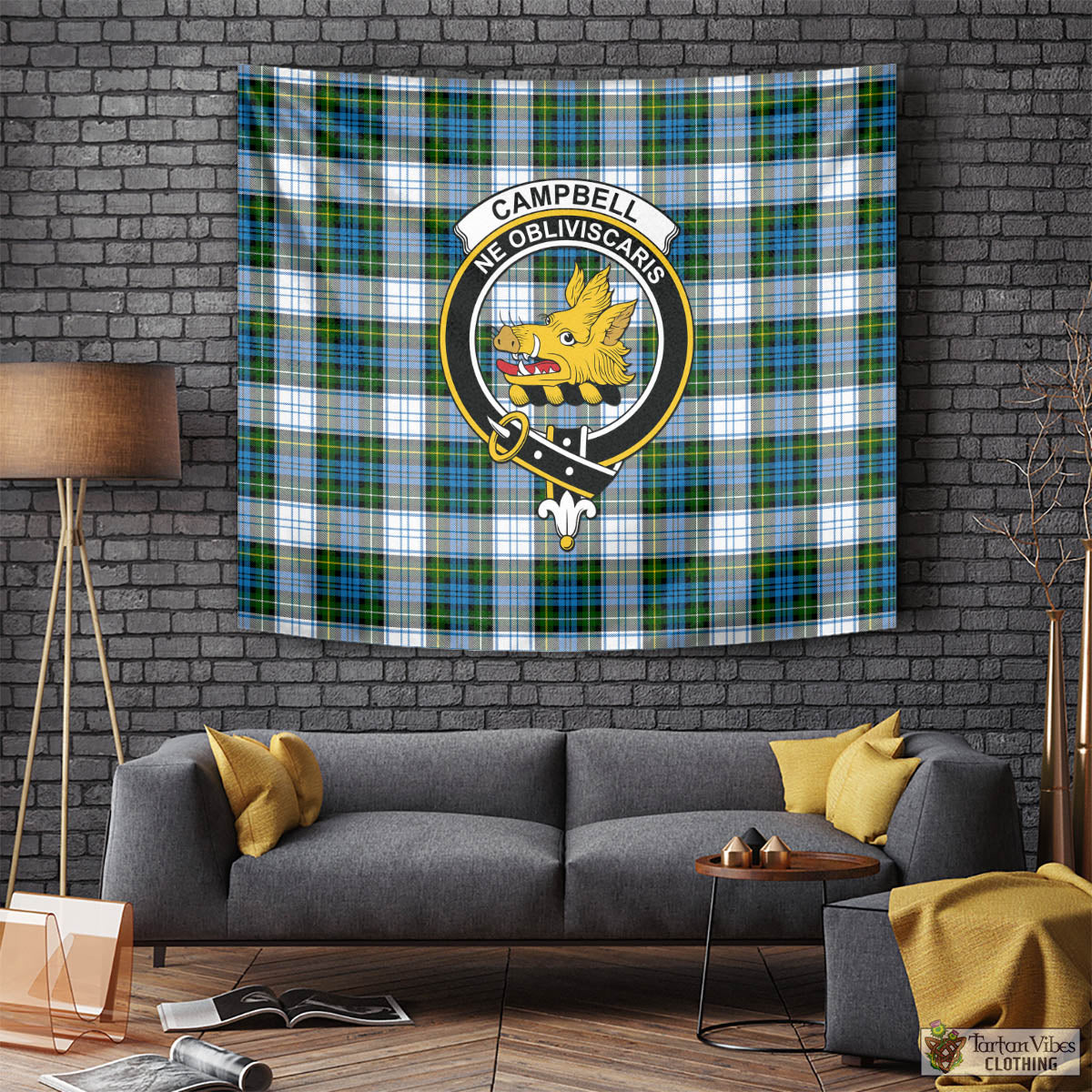 Tartan Vibes Clothing Campbell Dress Tartan Tapestry Wall Hanging and Home Decor for Room with Family Crest