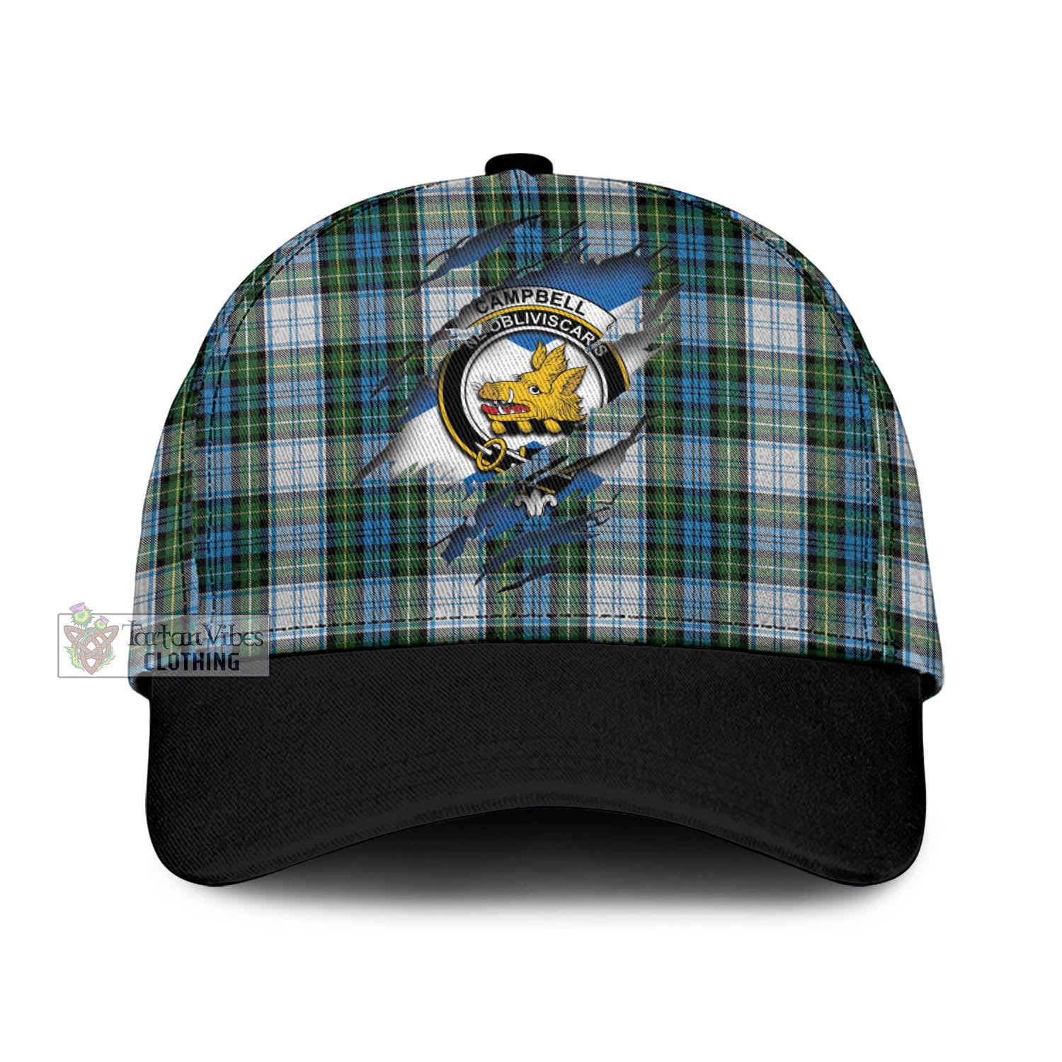 Tartan Vibes Clothing Campbell Dress Tartan Classic Cap with Family Crest In Me Style