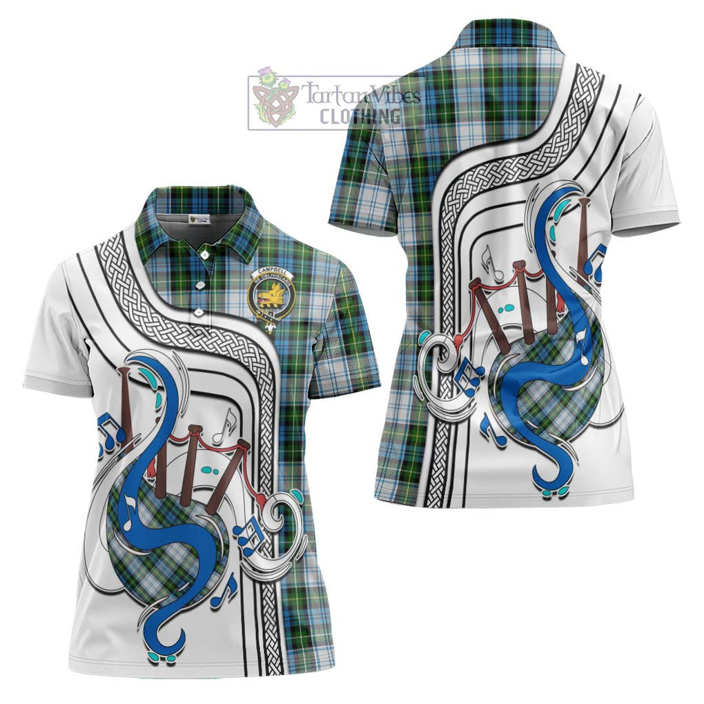 Campbell Dress Tartan Women's Polo Shirt with Epic Bagpipe Style Women - Tartanvibesclothing Shop