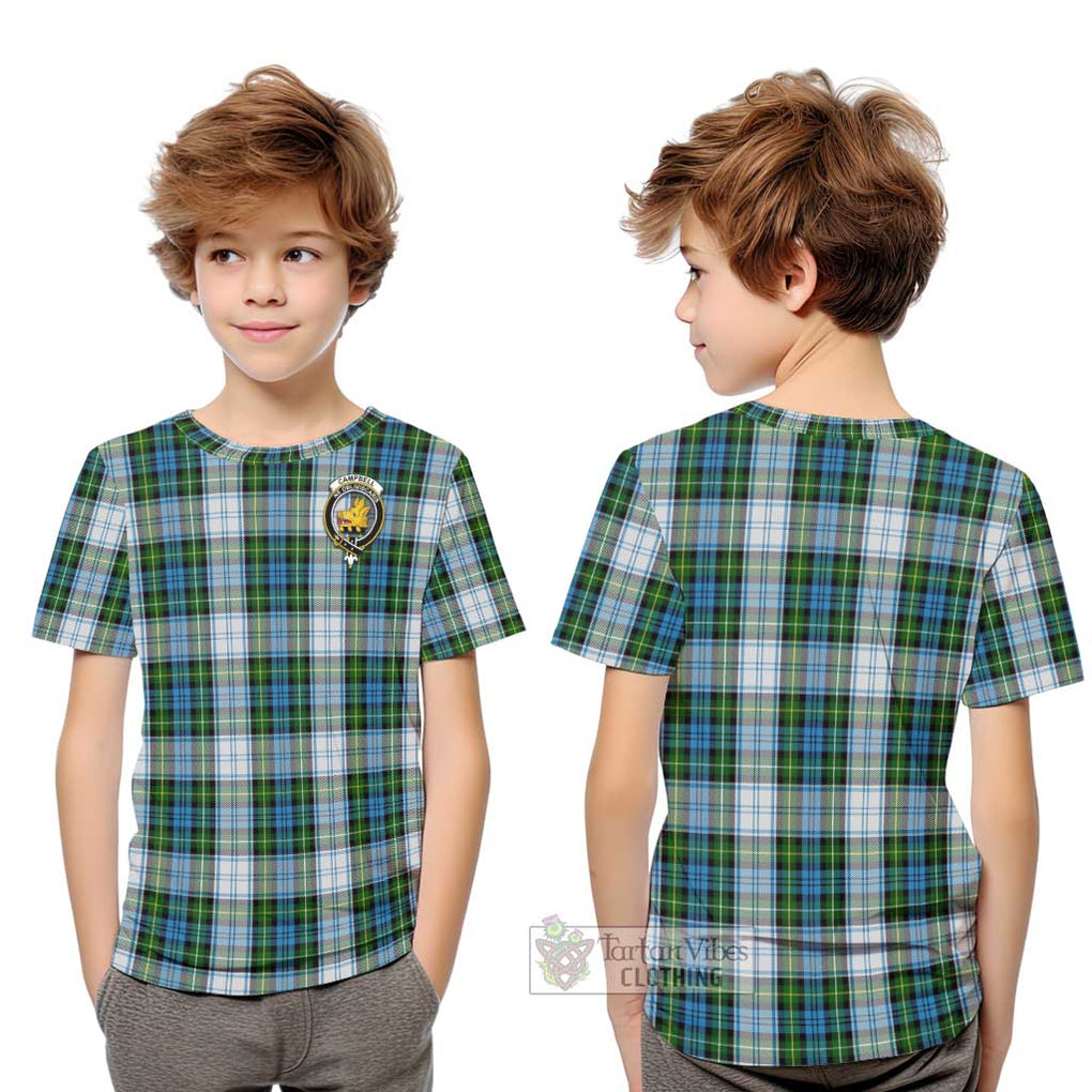 Campbell Dress Tartan Kid T-Shirt with Family Crest Youth XL Size14 - Tartanvibesclothing Shop