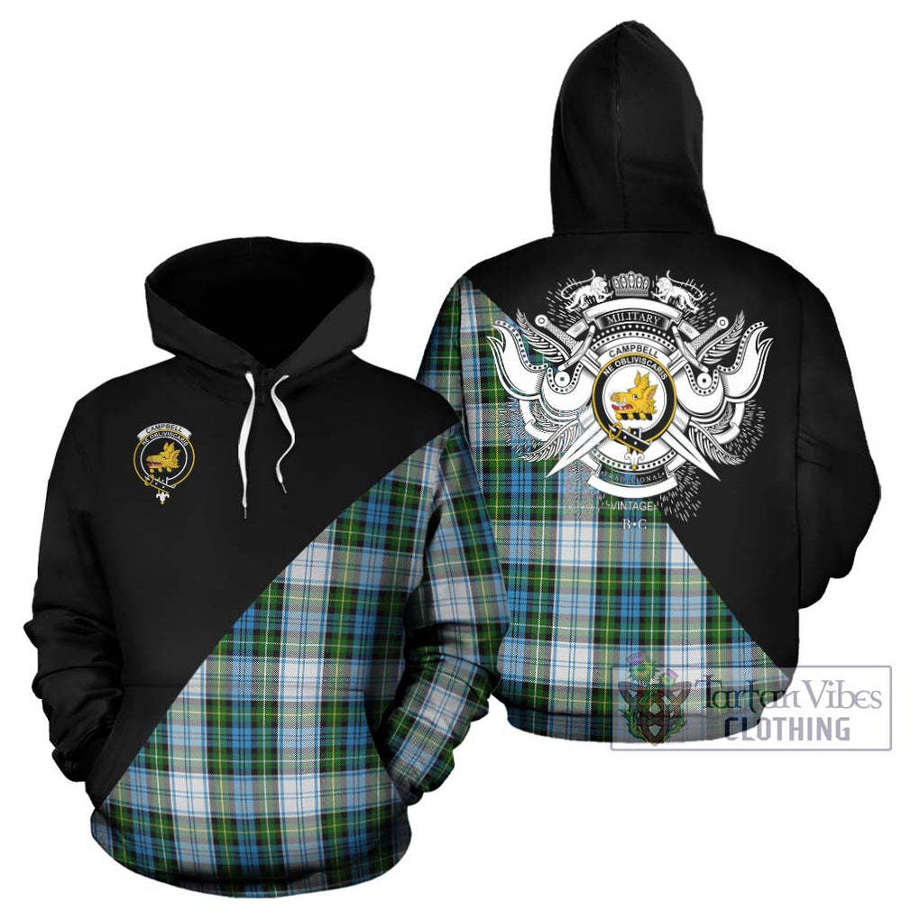 Campbell Dress Tartan Hoodie with Family Crest and Military Logo Style Zip Hoodie - Tartanvibesclothing Shop