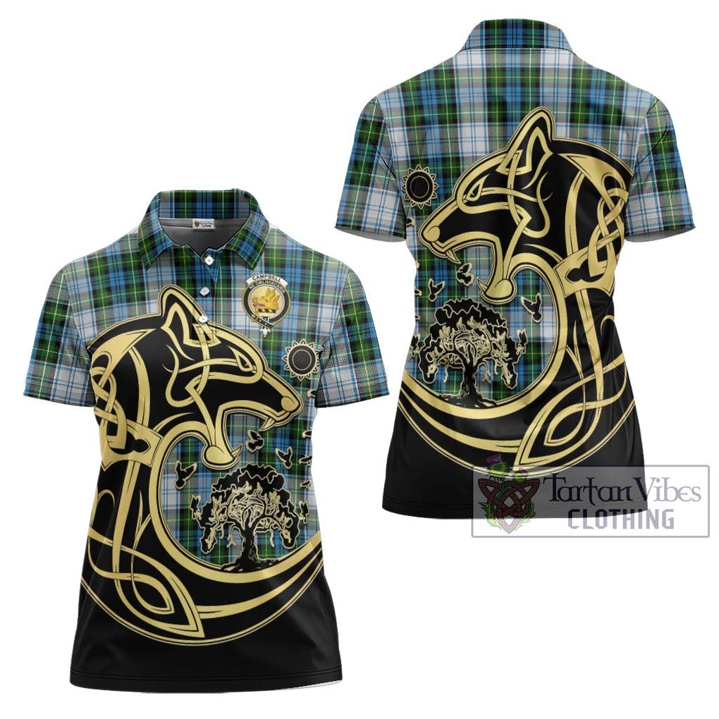 Campbell Dress Tartan Women's Polo Shirt with Family Crest Celtic Wolf Style Women - Tartanvibesclothing Shop