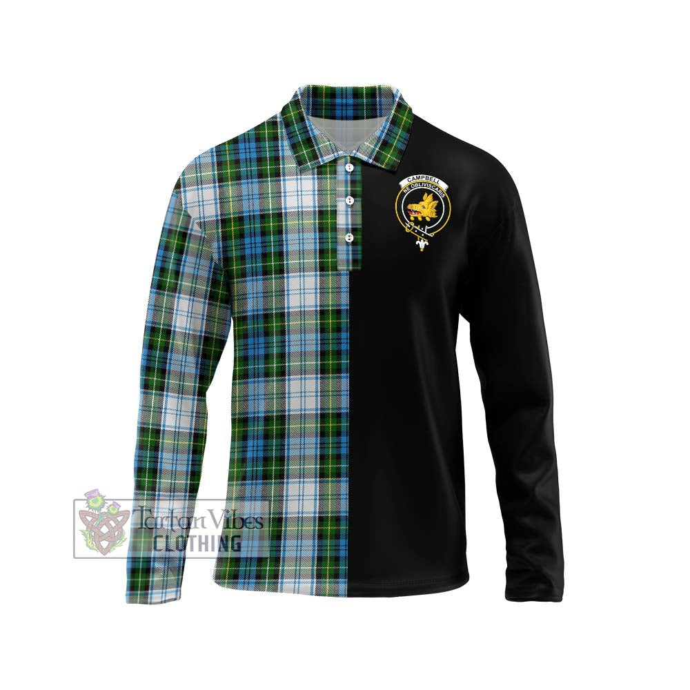 Campbell Dress Tartan Long Sleeve Polo Shirt with Family Crest and Half Of Me Style Unisex - Tartanvibesclothing Shop