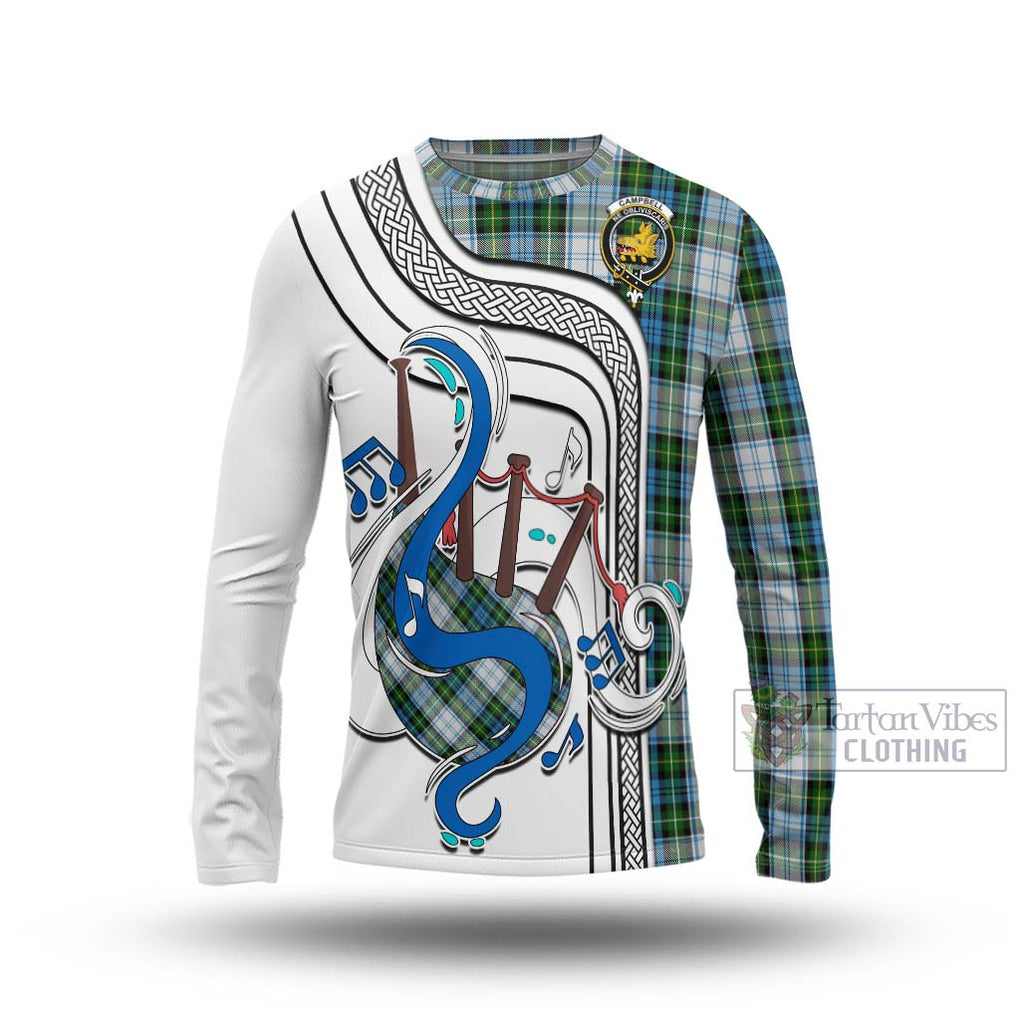 Tartan Vibes Clothing Campbell Dress Tartan Long Sleeve T-Shirt with Epic Bagpipe Style