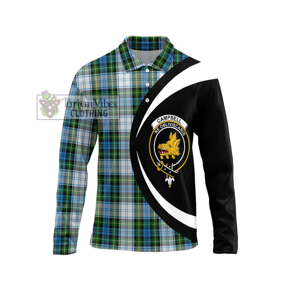 Campbell Dress Tartan Long Sleeve Polo Shirt with Family Crest Circle Style Unisex - Tartan Vibes Clothing