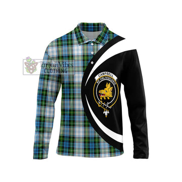 Campbell Dress Tartan Long Sleeve Polo Shirt with Family Crest Circle Style