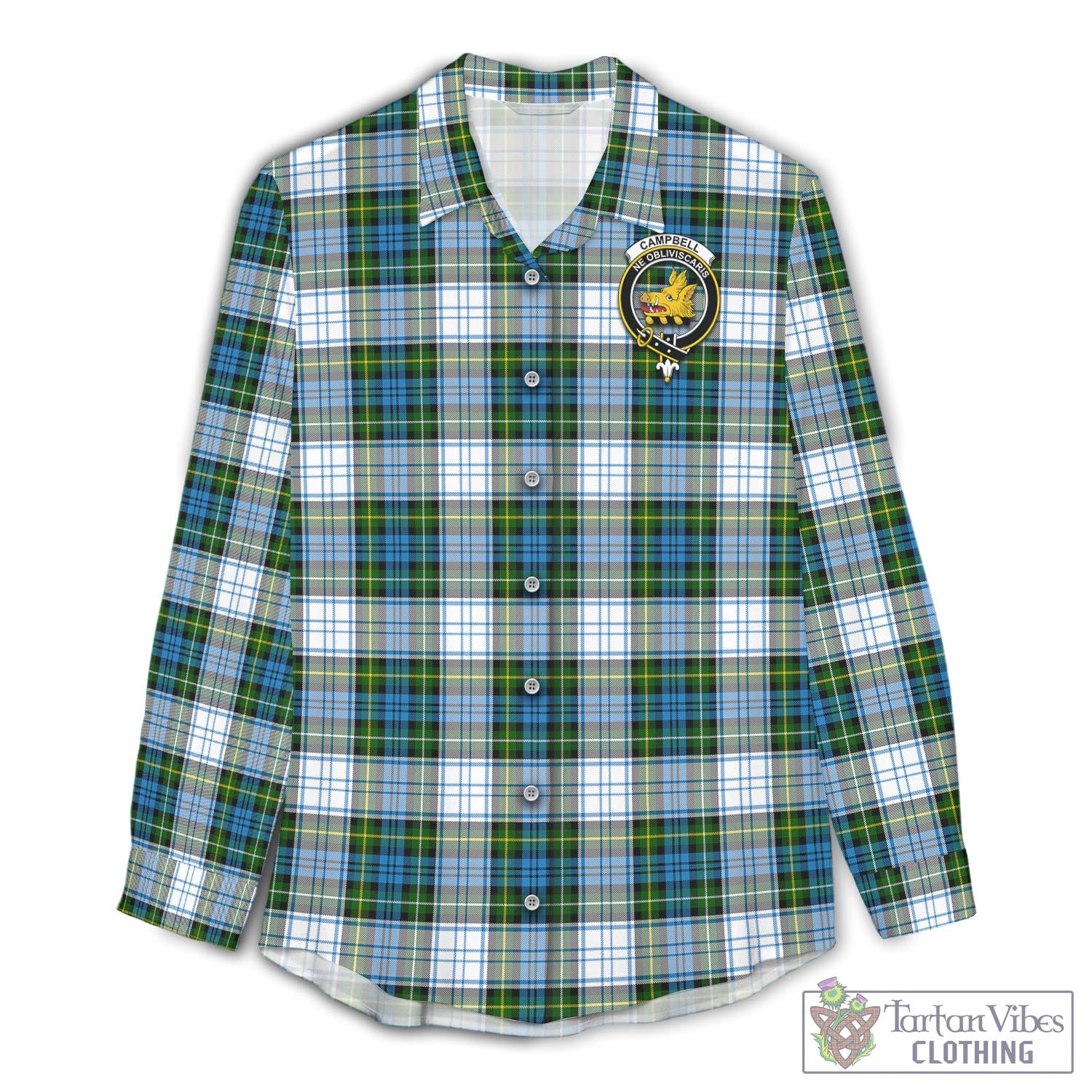 Tartan Vibes Clothing Campbell Dress Tartan Womens Casual Shirt with Family Crest