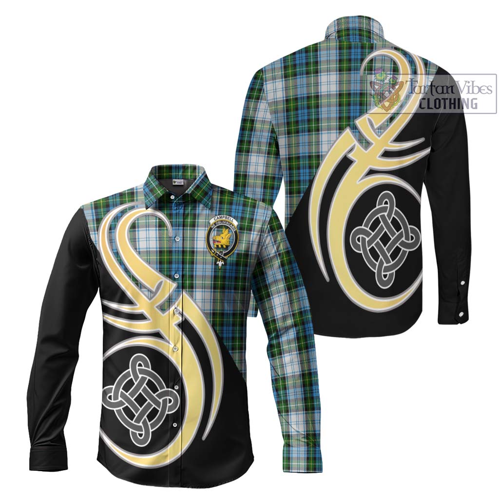 Campbell Dress Tartan Long Sleeve Button Shirt with Family Crest and Celtic Symbol Style Men's Shirt S - Tartan Vibes Clothing