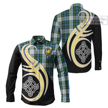 Campbell Dress Tartan Long Sleeve Button Shirt with Family Crest and Celtic Symbol Style